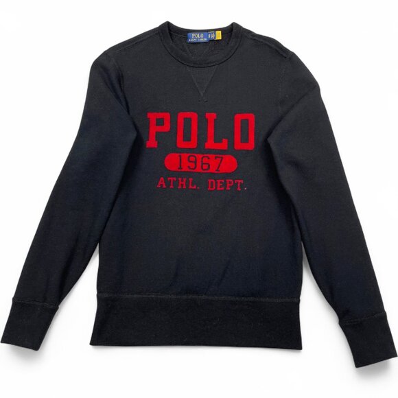 Polo Ralph Laure 67 Raised Felt Logo Black Pullover Sweatshirt Men's XS X-Small - Picture 1 of 7